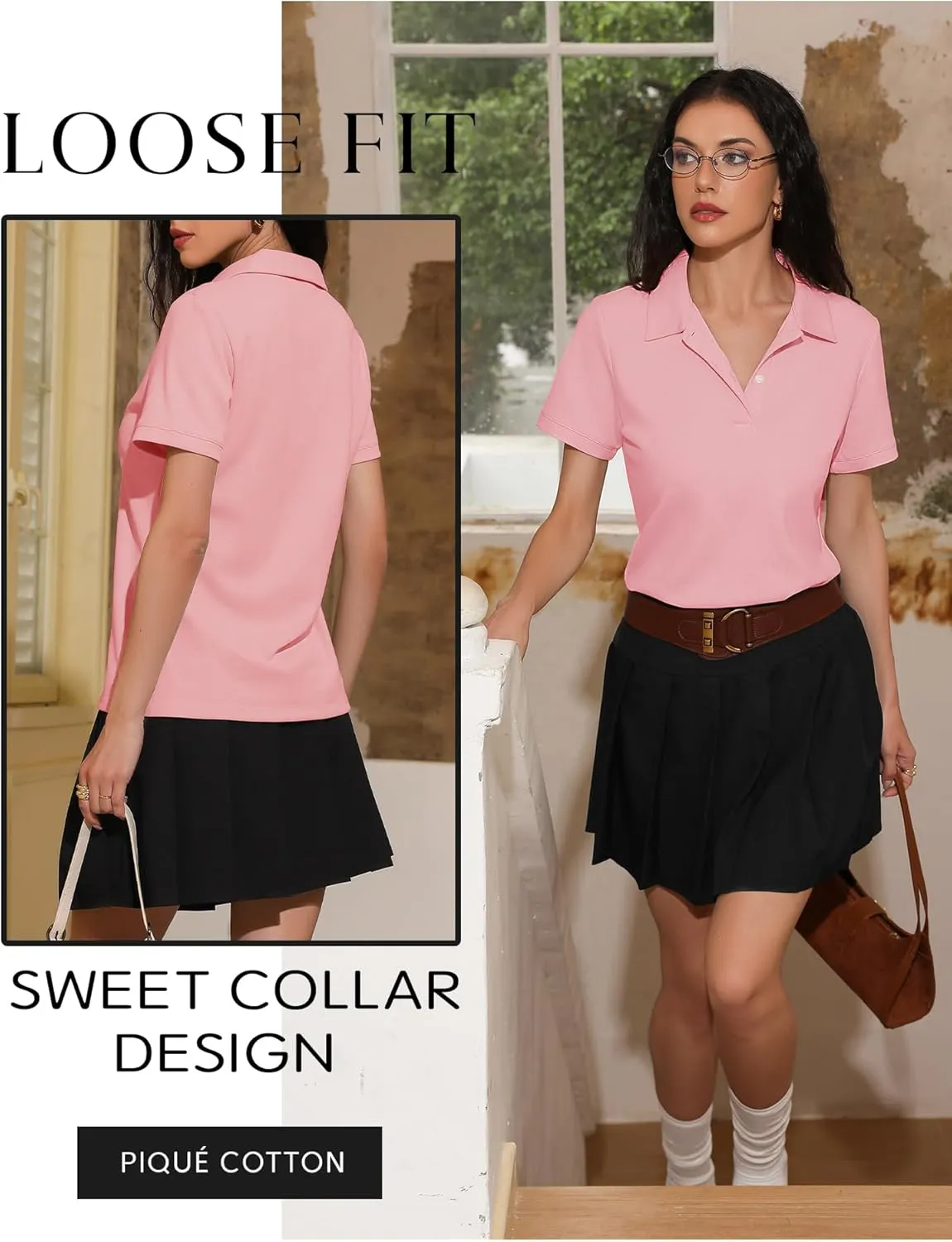 Womens Short Sleeve Polo Shirts - V Neck Collared Golf & Tennis Shirt 2025 Casual Summer Tops