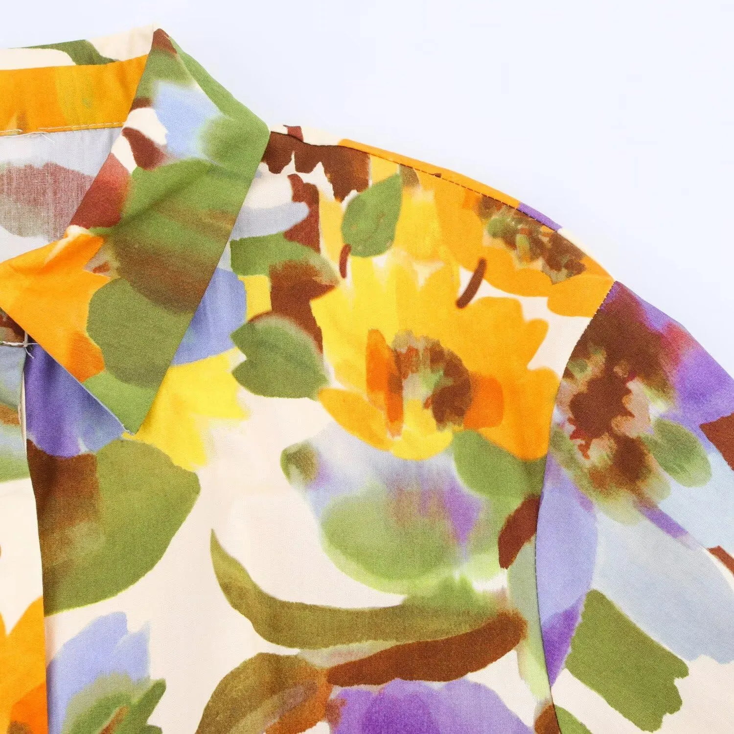 Women's Stylish Floral Printed Poplin Tie-Sleeve Midi Dress with Belt, Lapel Collar Button Down Shirt Dress
